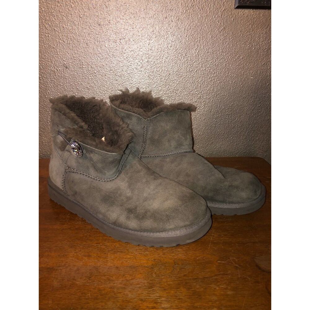 UGG Mini Bailey Button Bling Gray Low Ankle Boot / Booties 11